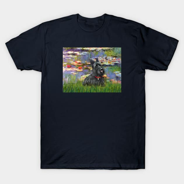 A Claude Monet Lily Pond Masterpiece with a Scottish Terrier Included T-Shirt by Dogs Galore and More